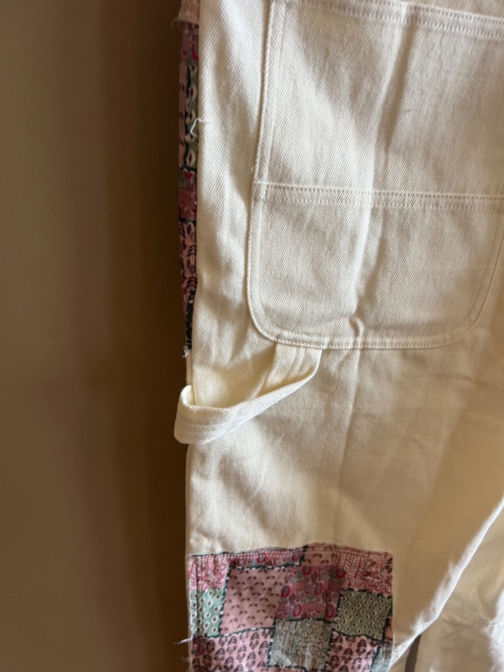 Maddy J Boutique Cream Jumpsuit/Overalls with Quilt style Patchwork - Picture 8 of 12